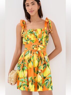 FARM Rio Orange Lemon Print Mini Dress